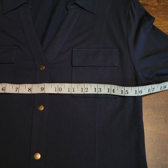 Brooks Brothers Shirt Dress M 3/4 Sleeve Snap Closure Pockets Tab Sleeve Stretch - Picture 7 of 11